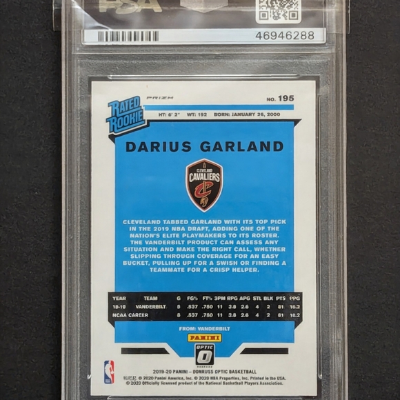 2019 Panini Donruss Optic Darius Garland Hyper Pink #195 Rookie RC PSA 9 MINT - Picture 4 of 6